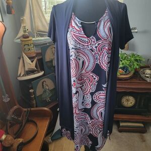 Enfocus Studio Navy and Red Paisley dress with Open Front